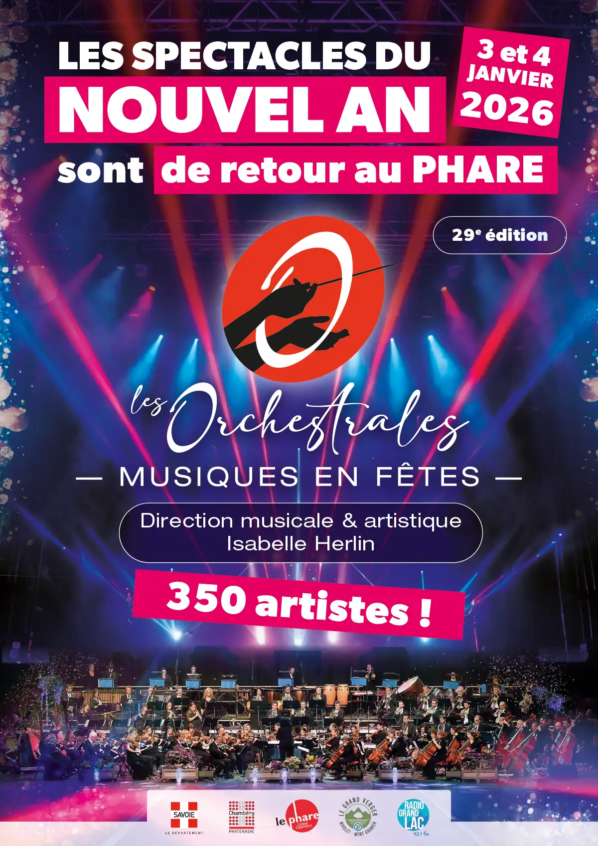 Affiche du spectacle du Nouvel An 2026 - Les Orchestrales Musiques en Fêtes - Le Phare de Chambéry